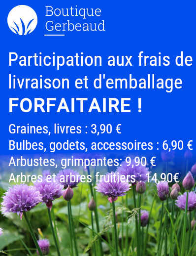 Participation aux frais de livraison et d'emballage forfaitaire, de 3,90€ à 14,90€